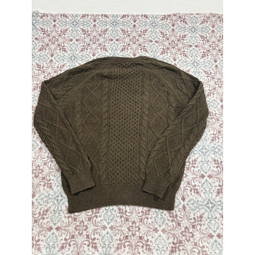 Polo Ralph Lauren Mens Medium Olive Brown Cable Knit Crewneck Sweater Raglan - Picture 5 of 6